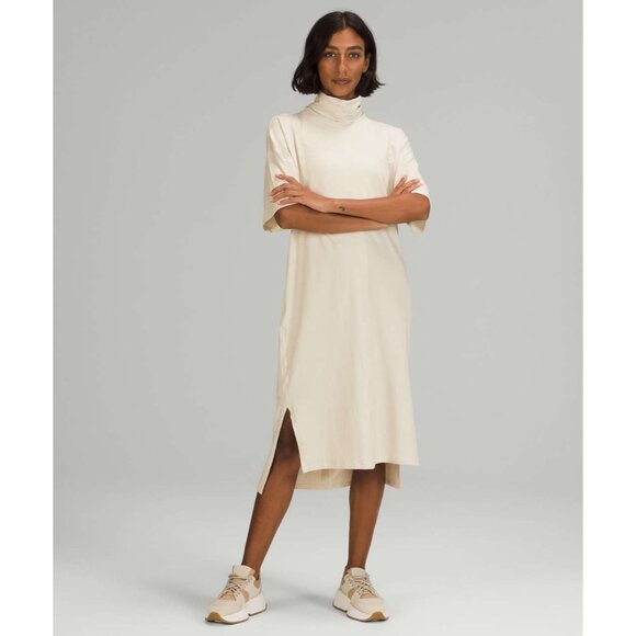 Lululemon Women's LA Funnel Neck Short Sleeve T-Shirt Dress in White Opal Size 6 - Picture 2 of 6